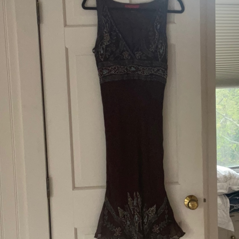 STUNNING BEADED AFTERSHOCK XL DRESS NWOT chiffon beaded few beads missing left - Picture 3 of 14